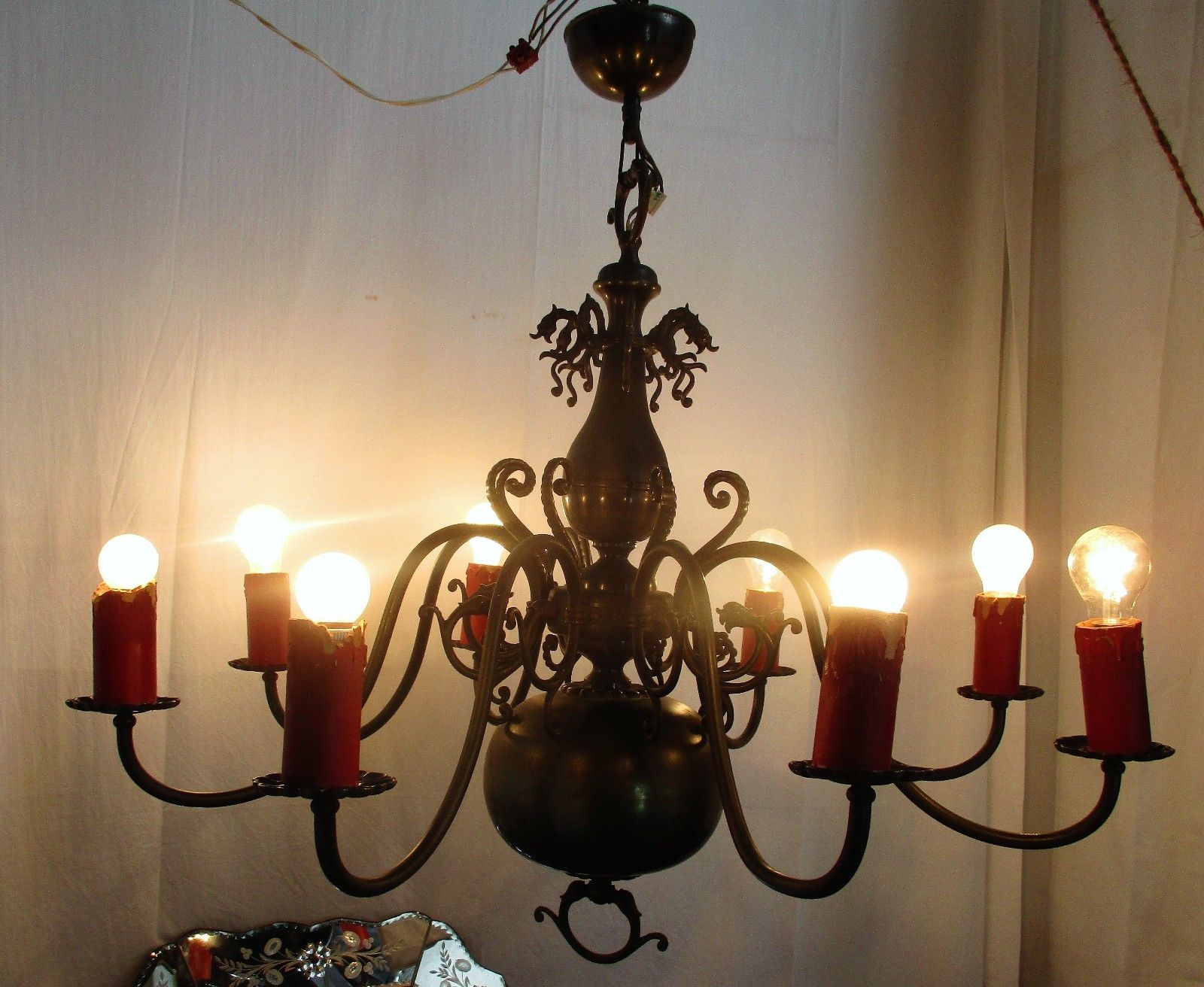Impressive Huge Gothic Castle Chandelier Ornate Dragons 8 Arm Brass Flanders photo furniture