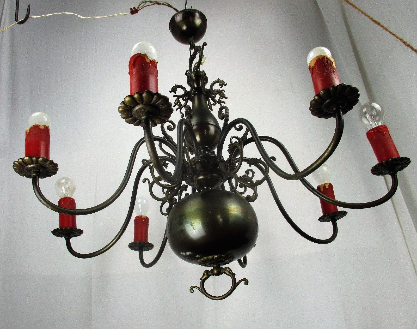 Impressive Huge Gothic Castle Chandelier Ornate Dragons 8 Arm Brass Flanders photo for sale