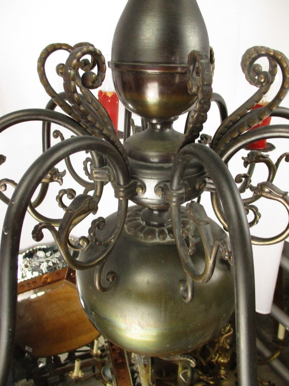 Impressive Huge Gothic Castle Chandelier Ornate Dragons 8 Arm Brass Flanders photo buy