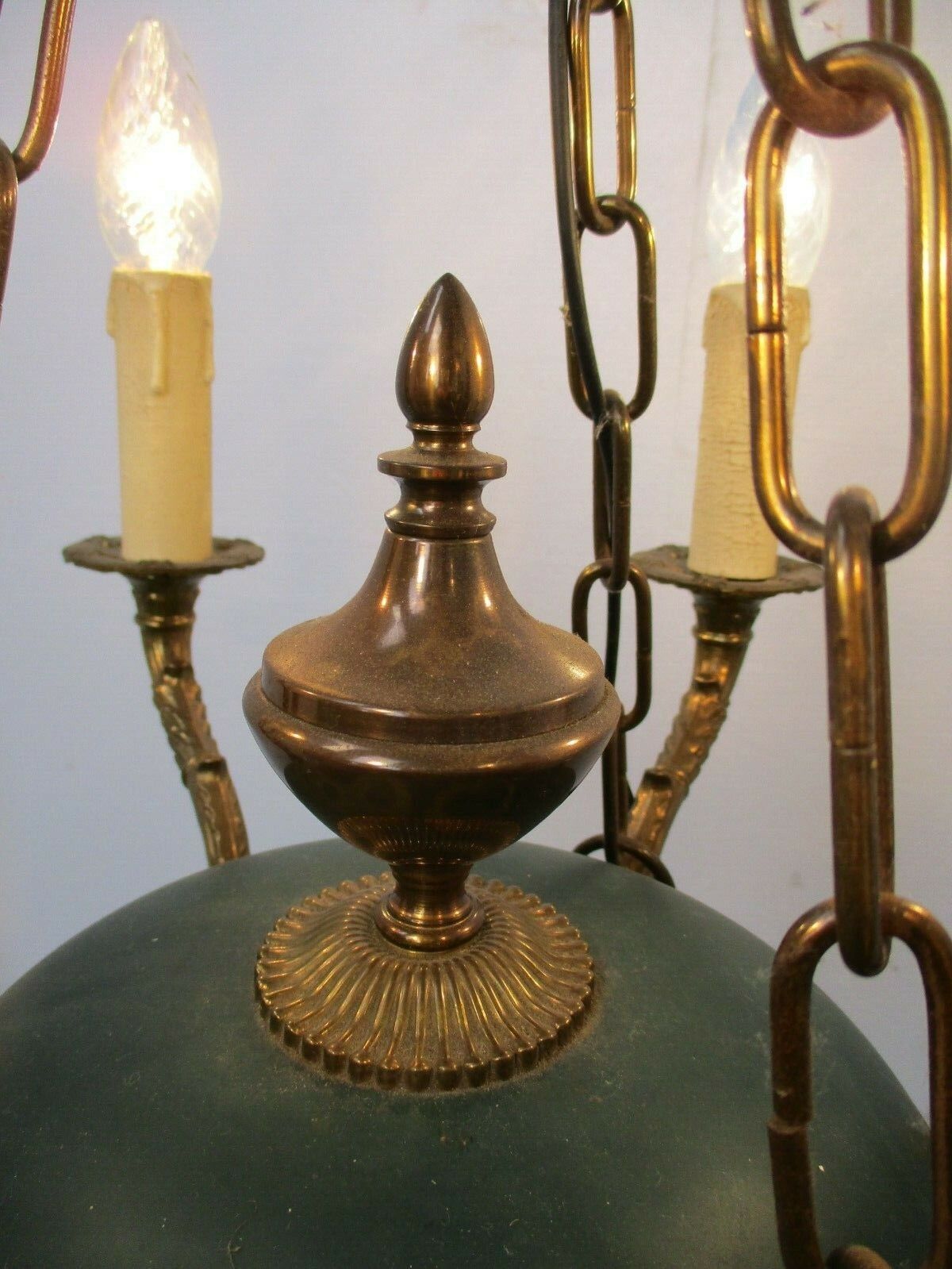 French Empire  Chandelier Green Tole Brass 6 Arms Hollywood Regency Beautiful photo Lighting