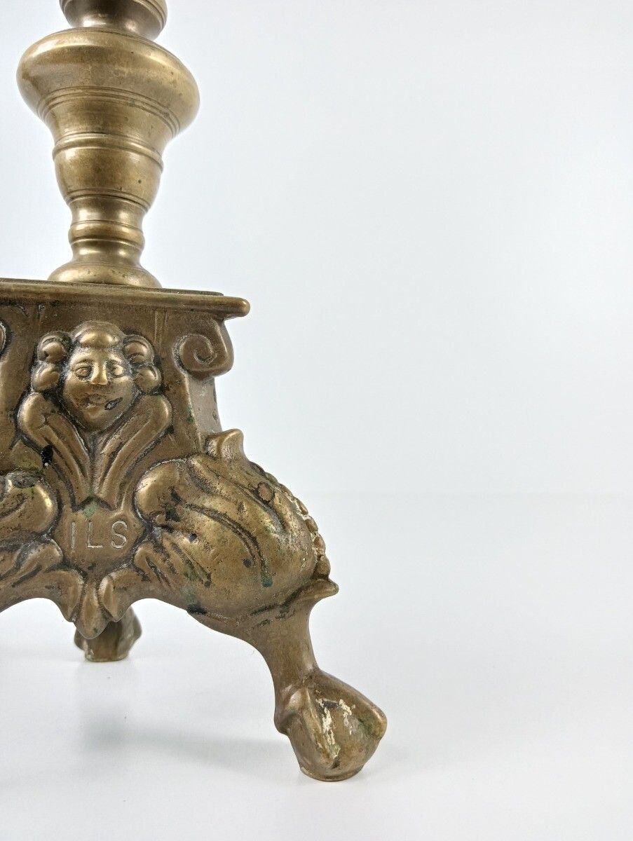 Candle Stick Candle Holders Brass Angel Faces Putti Eagle Legs Antique Couple Be photo for sale