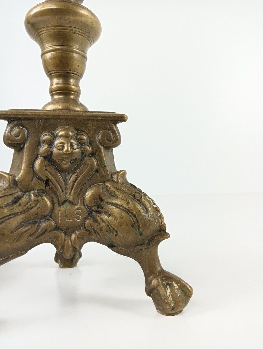 Candle Stick Candle Holders Brass Angel Faces Putti Eagle Legs Antique Couple Be photo 323.0