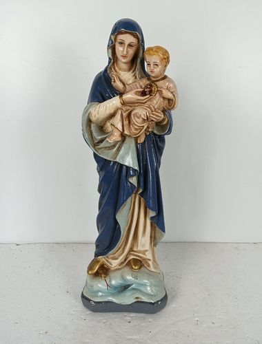 Antique Neo Gothic Statue Our Virgin Mary Infant Jesusthreading On Snake Polychr photo furniture