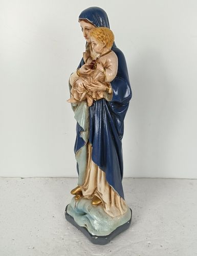 Antique Neo Gothic Statue Our Virgin Mary Infant Jesusthreading On Snake Polychr photo for sale