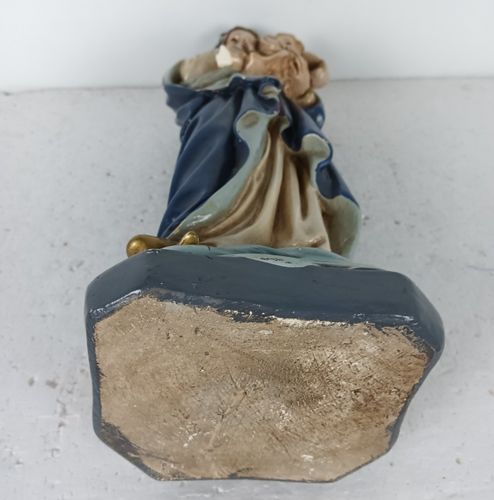 Antique Neo Gothic Statue Our Virgin Mary Infant Jesusthreading On Snake Polychr photo vinterior