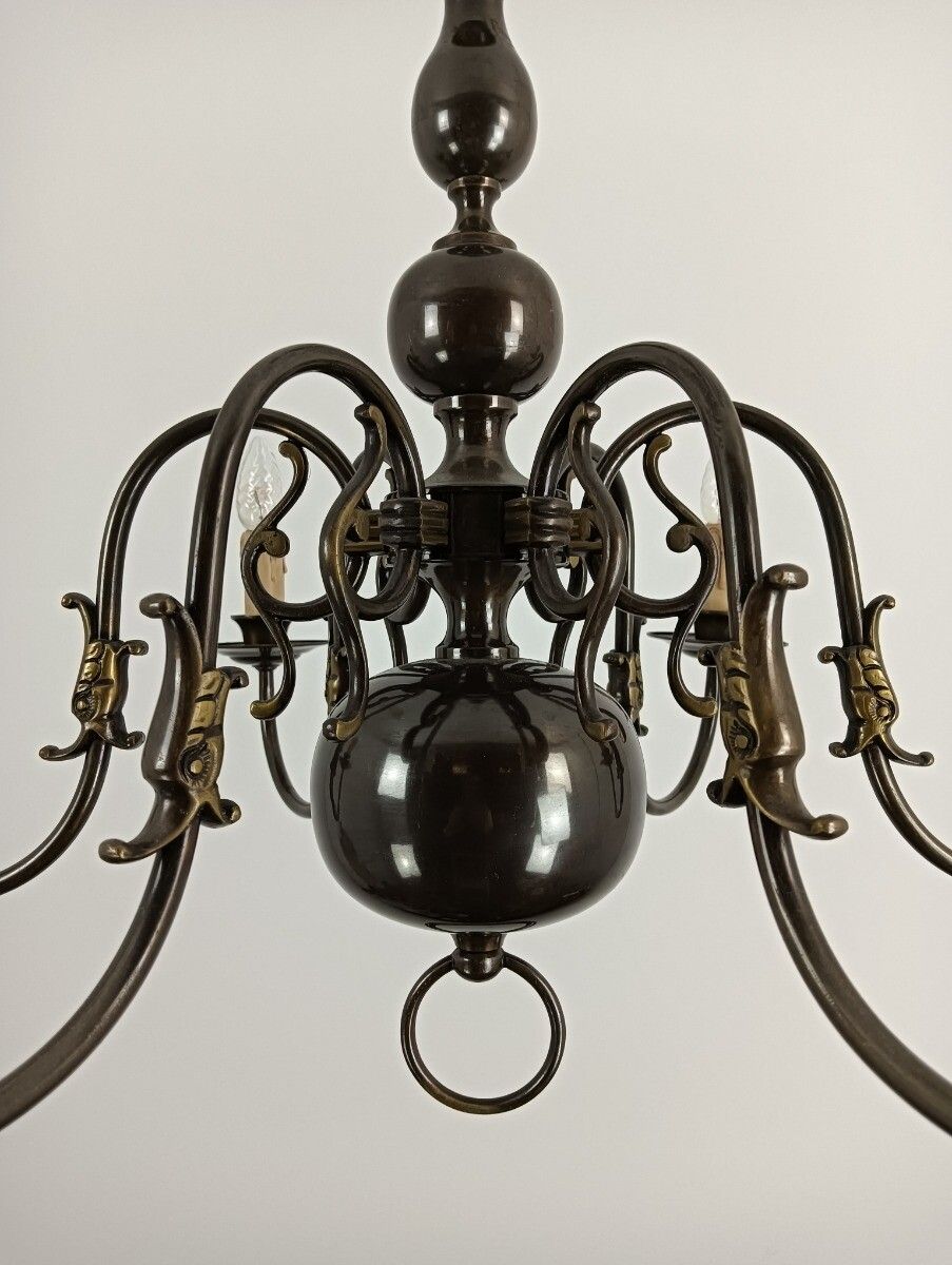 photo furniture Flemish Dutch Chandelier 6 Arm Lights Brass Eagles Farm Countryhouse Style Vinta