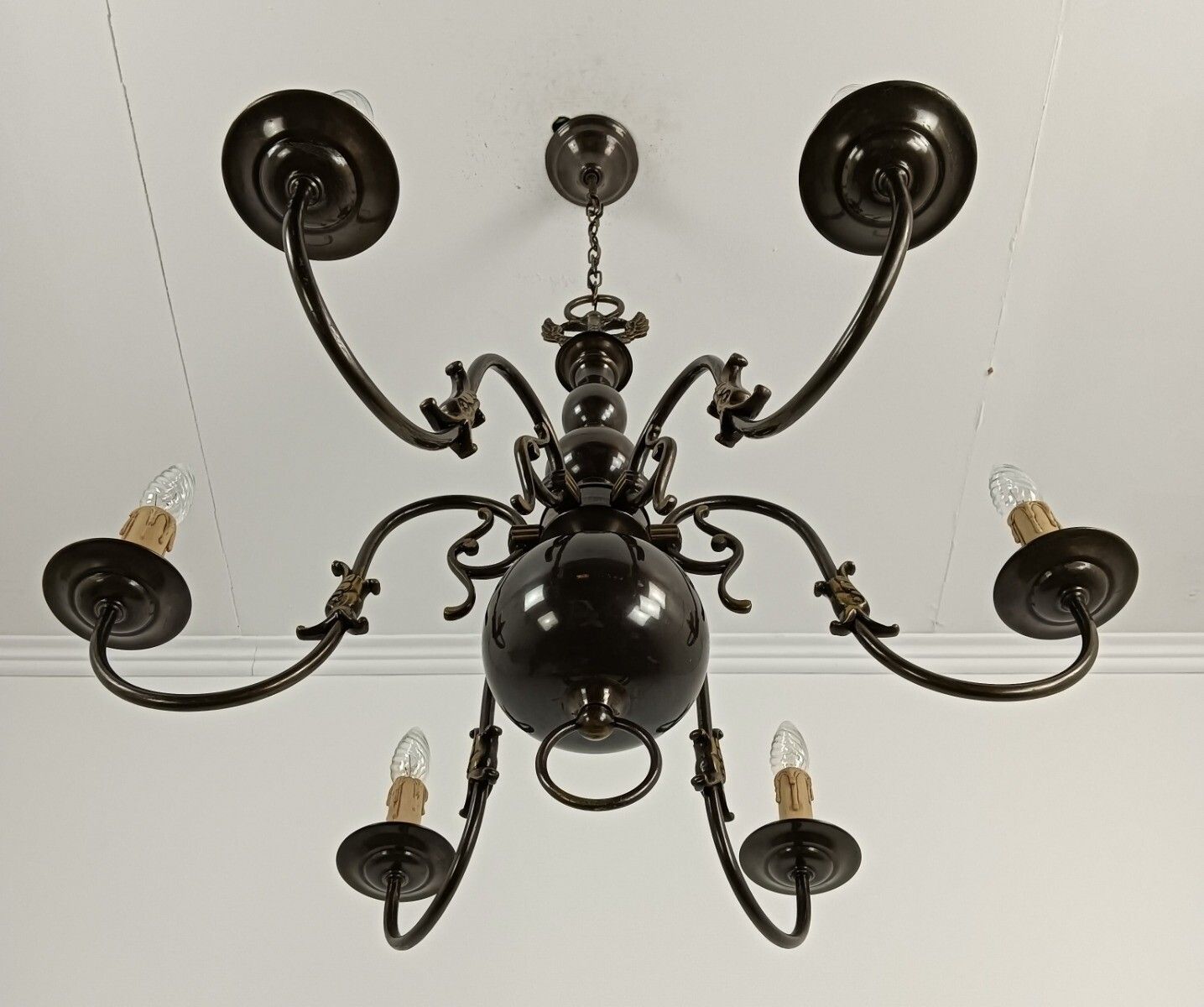 photo for sale Flemish Dutch Chandelier 6 Arm Lights Brass Eagles Farm Countryhouse Style Vinta
