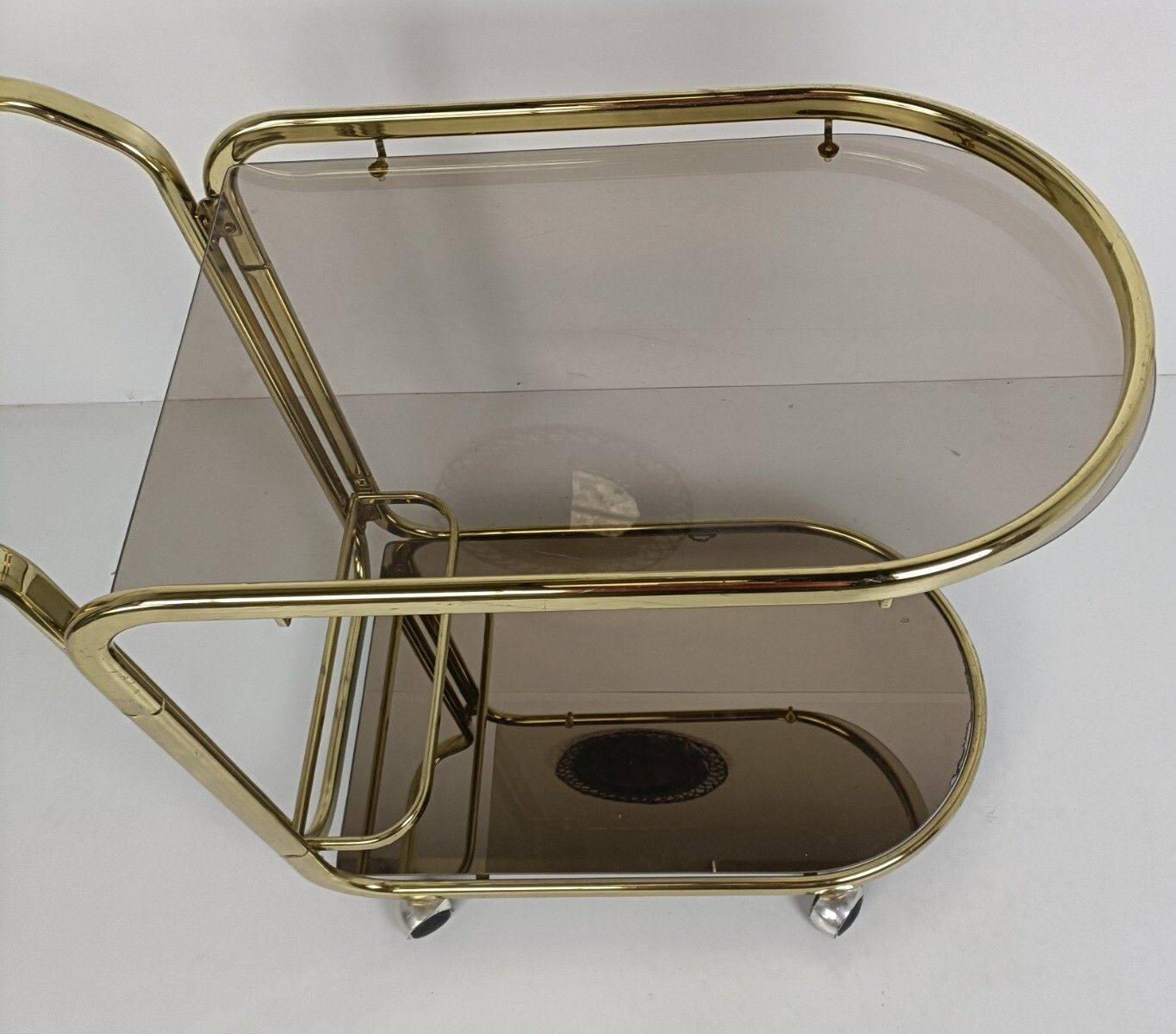 Bar Cocktail Tea Cart Trolley Hollywood Regency Kitchen Island Brass Smoked Glas photo 323.0