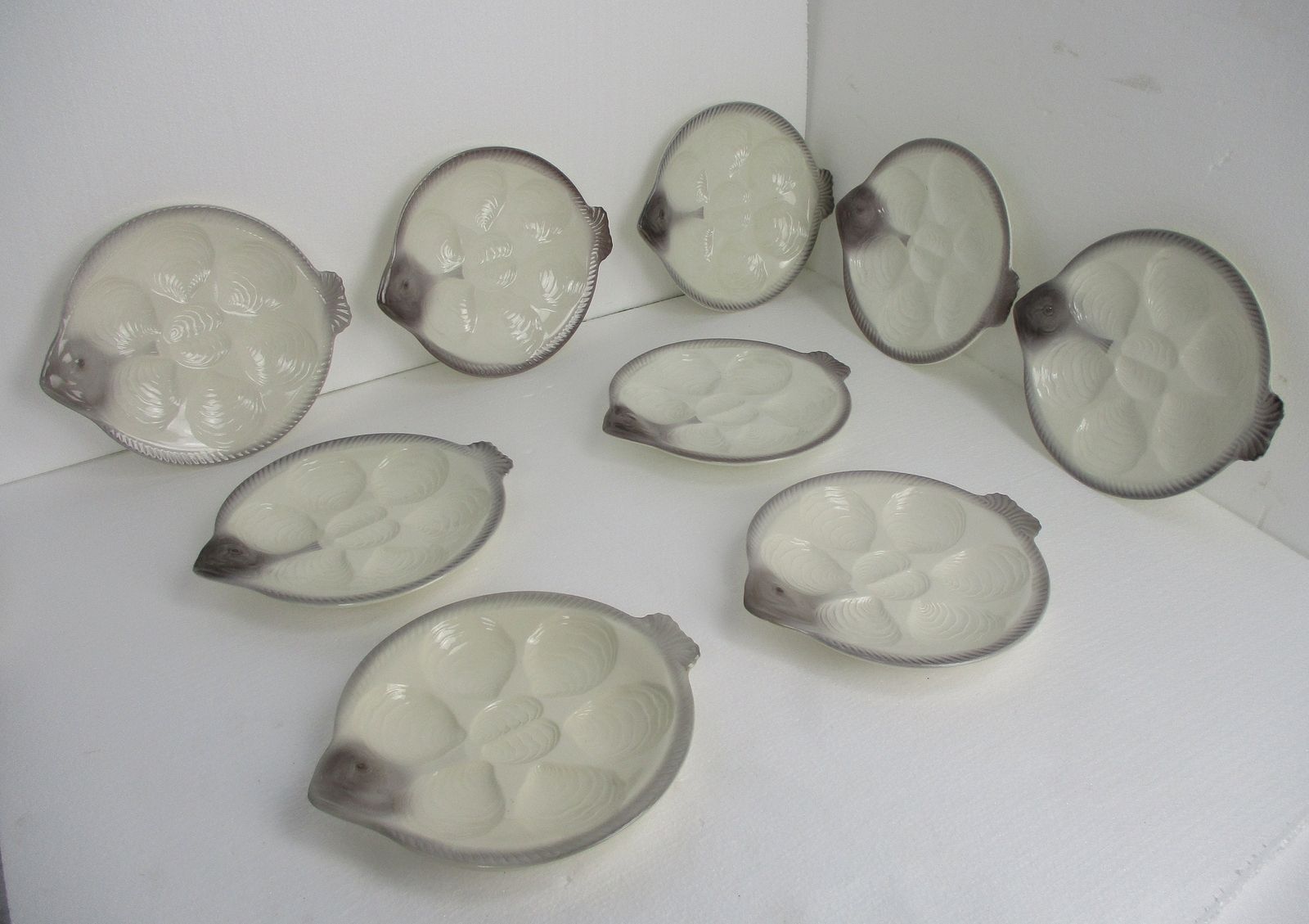 Set Of 9 Oyster Fish Plates Vintage Waechtersbach West Germany Porcelain Htf