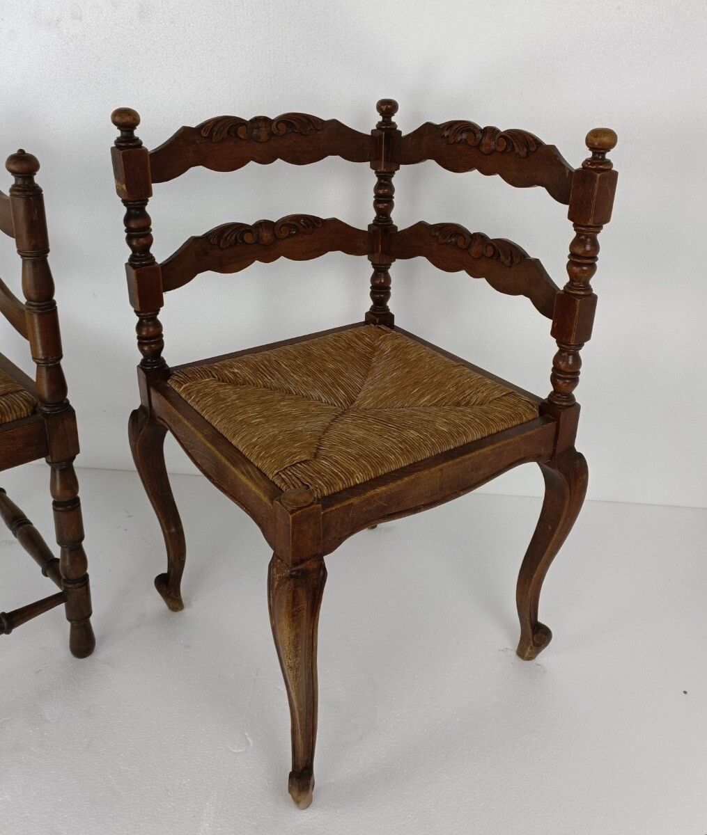 Couple Pair Wood Corner Chairs Barn Style And Louis XV Style  Beautiful photo furniture