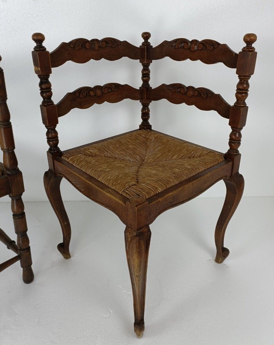 Couple Pair Wood Corner Chairs Barn Style And Louis XV Style  Beautiful photo for sale