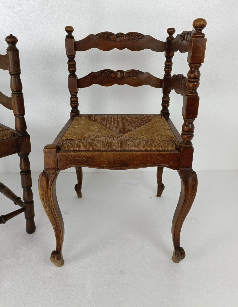 Couple Pair Wood Corner Chairs Barn Style And Louis XV Style  Beautiful photo 445.0