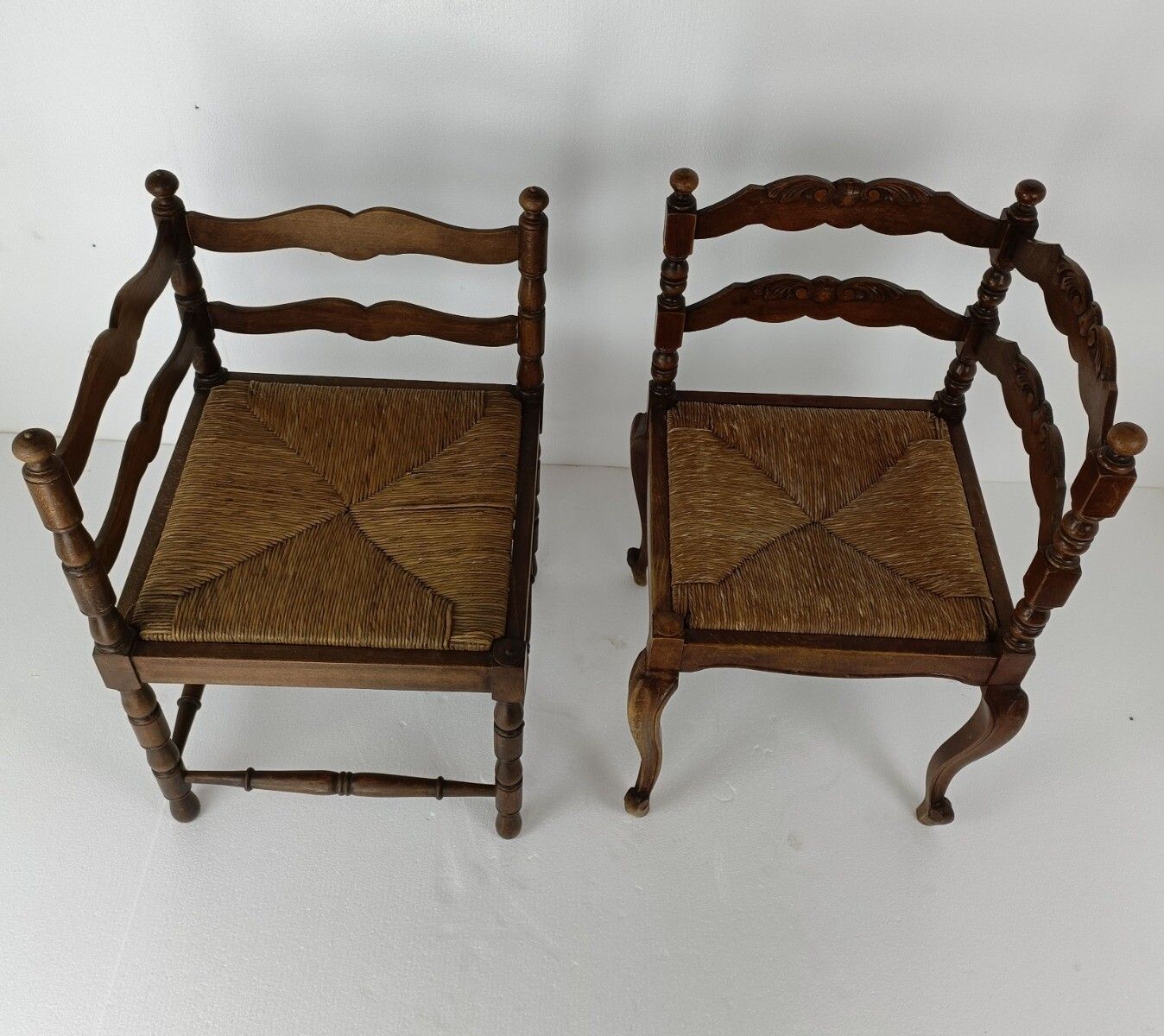 Couple Pair Wood Corner Chairs Barn Style And Louis XV Style  Beautiful photo vintage