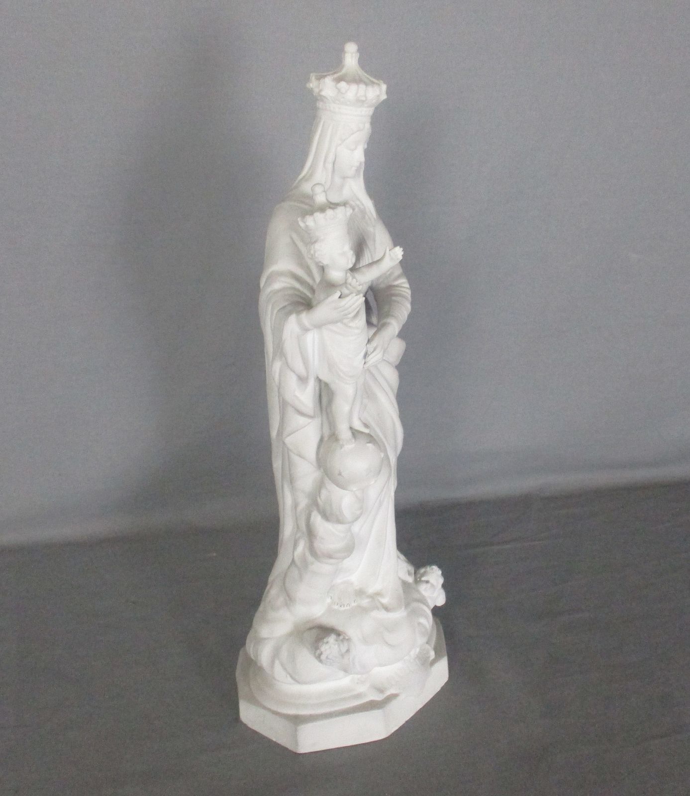 French Antique 1900 Bisque Statue Virgin Mary Our Lady Victoire Madonna Infant J photo for sale