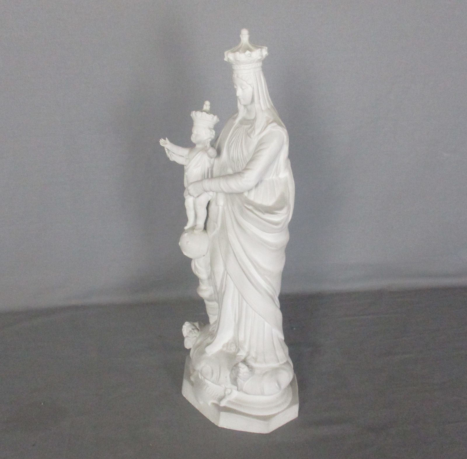 French Antique 1900 Bisque Statue Virgin Mary Our Lady Victoire Madonna Infant J photo 526.0