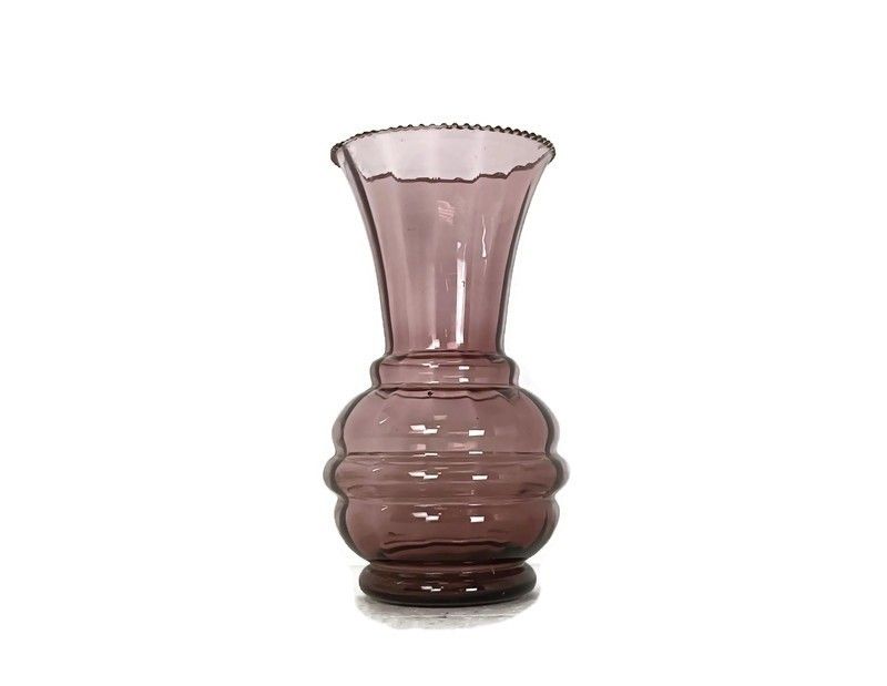 Art Deco Doyen Purple Amethyst Hooped Vase Lovely Large Art Glass Antique Belgiu