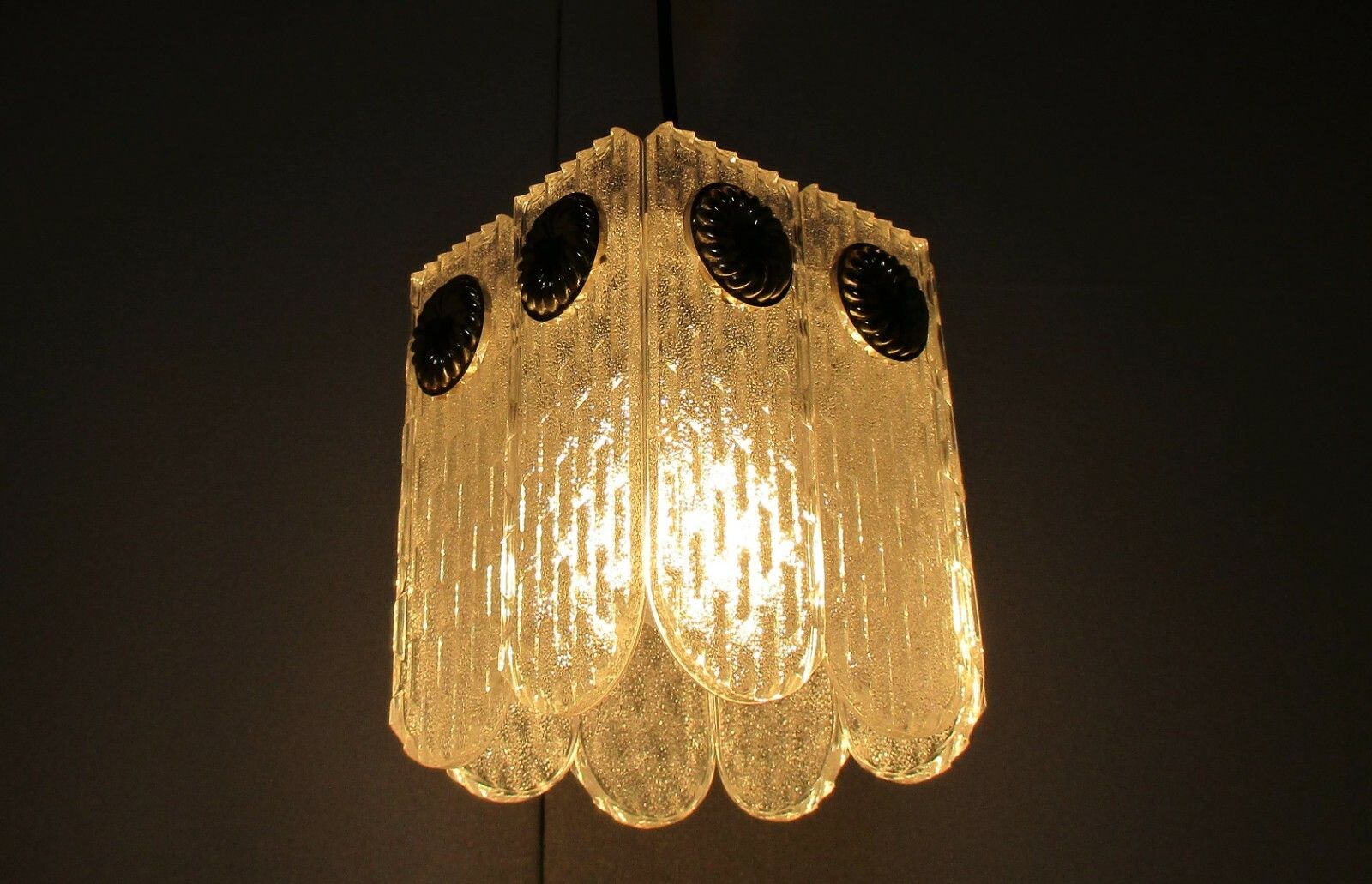 Chandelier Pendant 1 Light Frosted Ice Hard Plastic Germany German Vintage