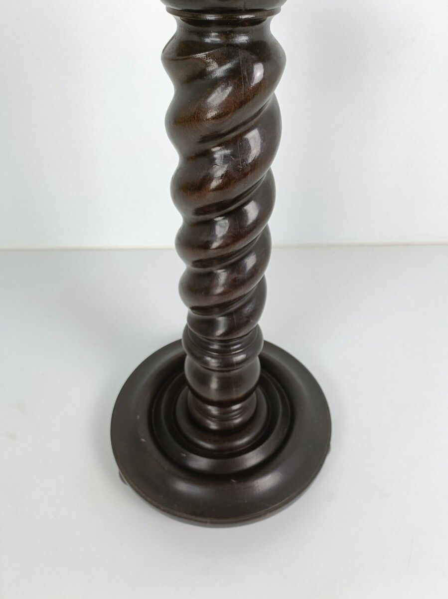 Hand Carved Wood Barley Twist Pedestal Display Side Table Plant Stand Barn Farmh photo for sale
