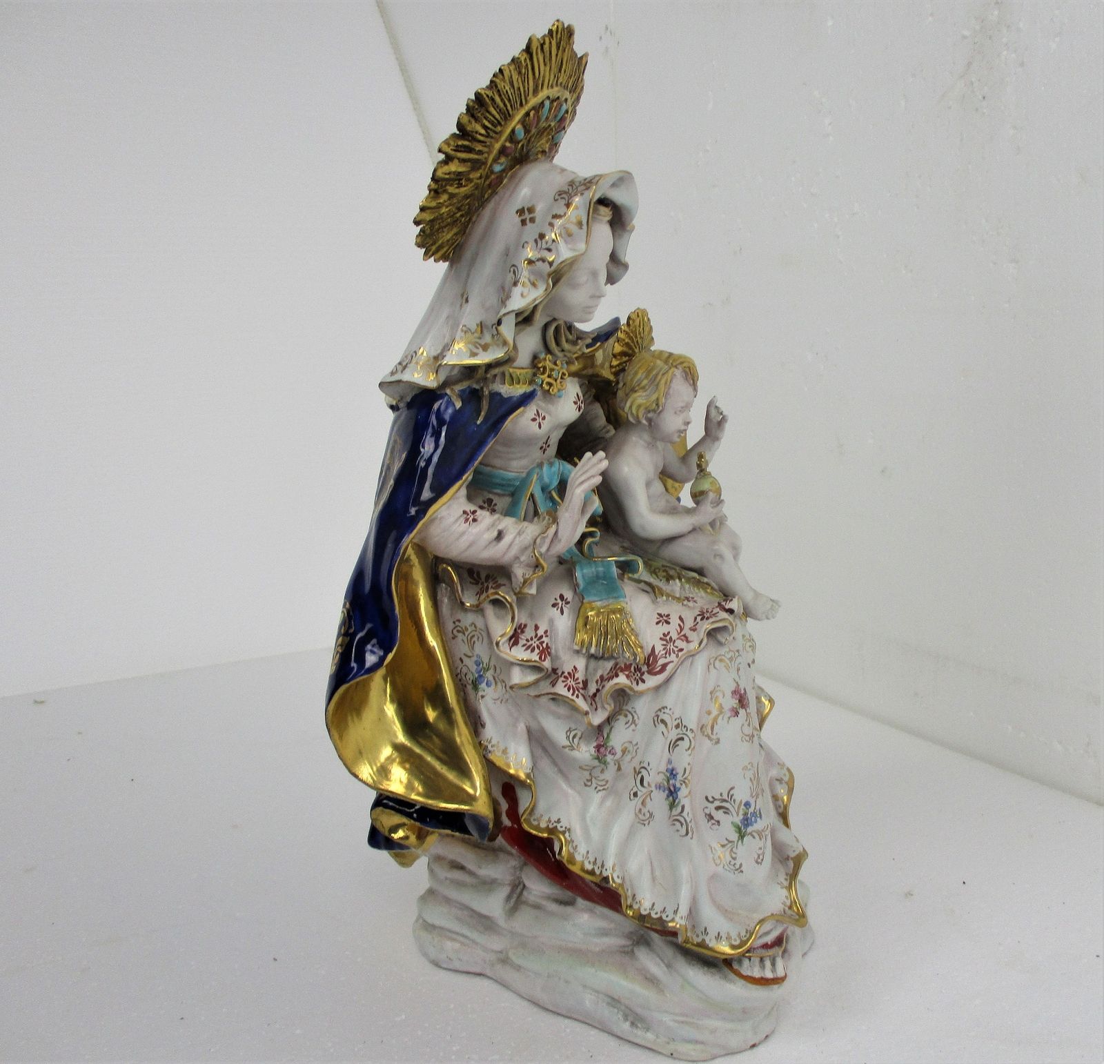 Statue Sitting Virgin Mary Madonna Infant Jesus Christ Pattarino House Signed S. photo Art