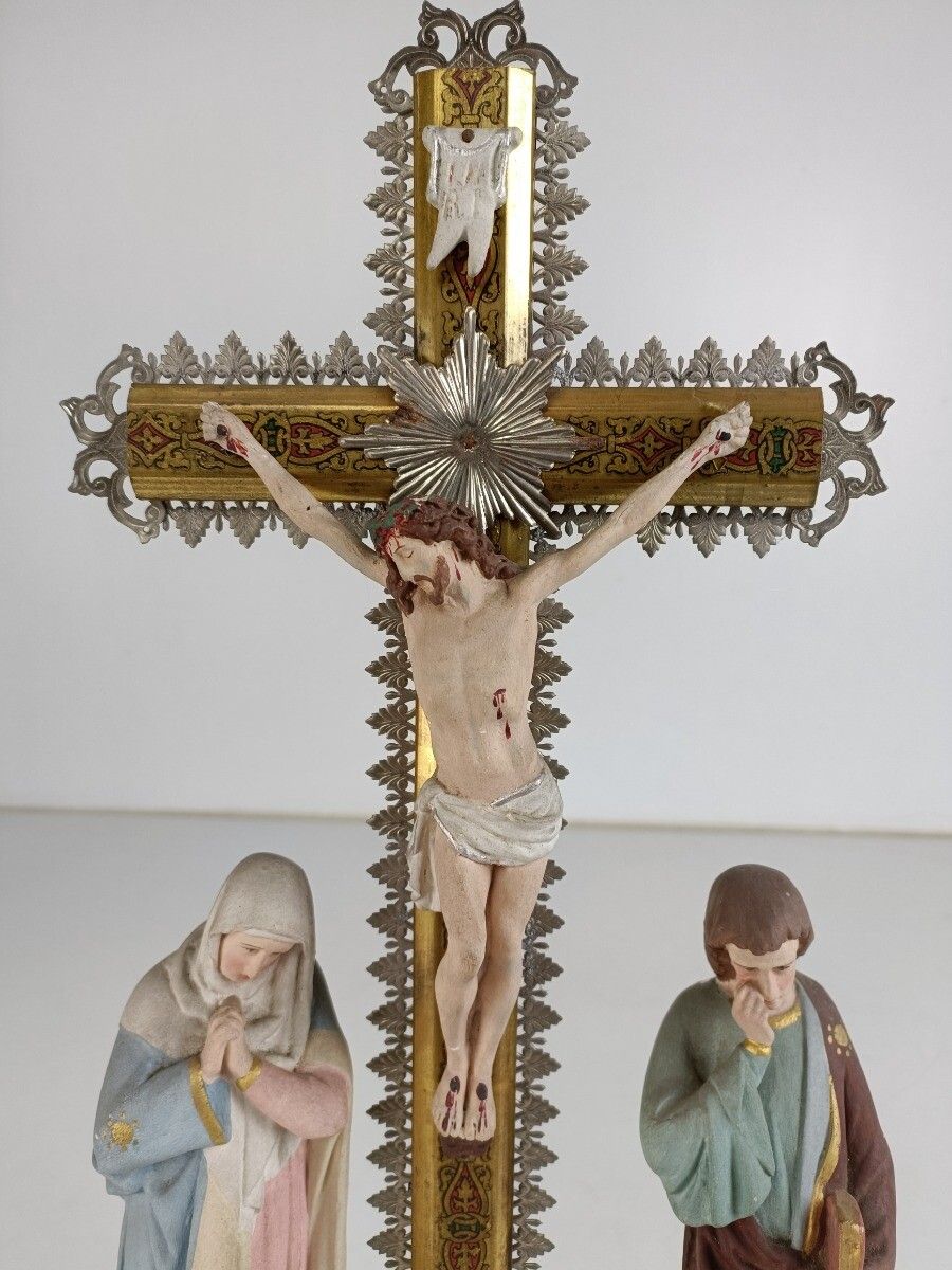 Calvary Crucifix Christ Crucifixion Mary Magdalene St John The Apostle  Plaster photo buy