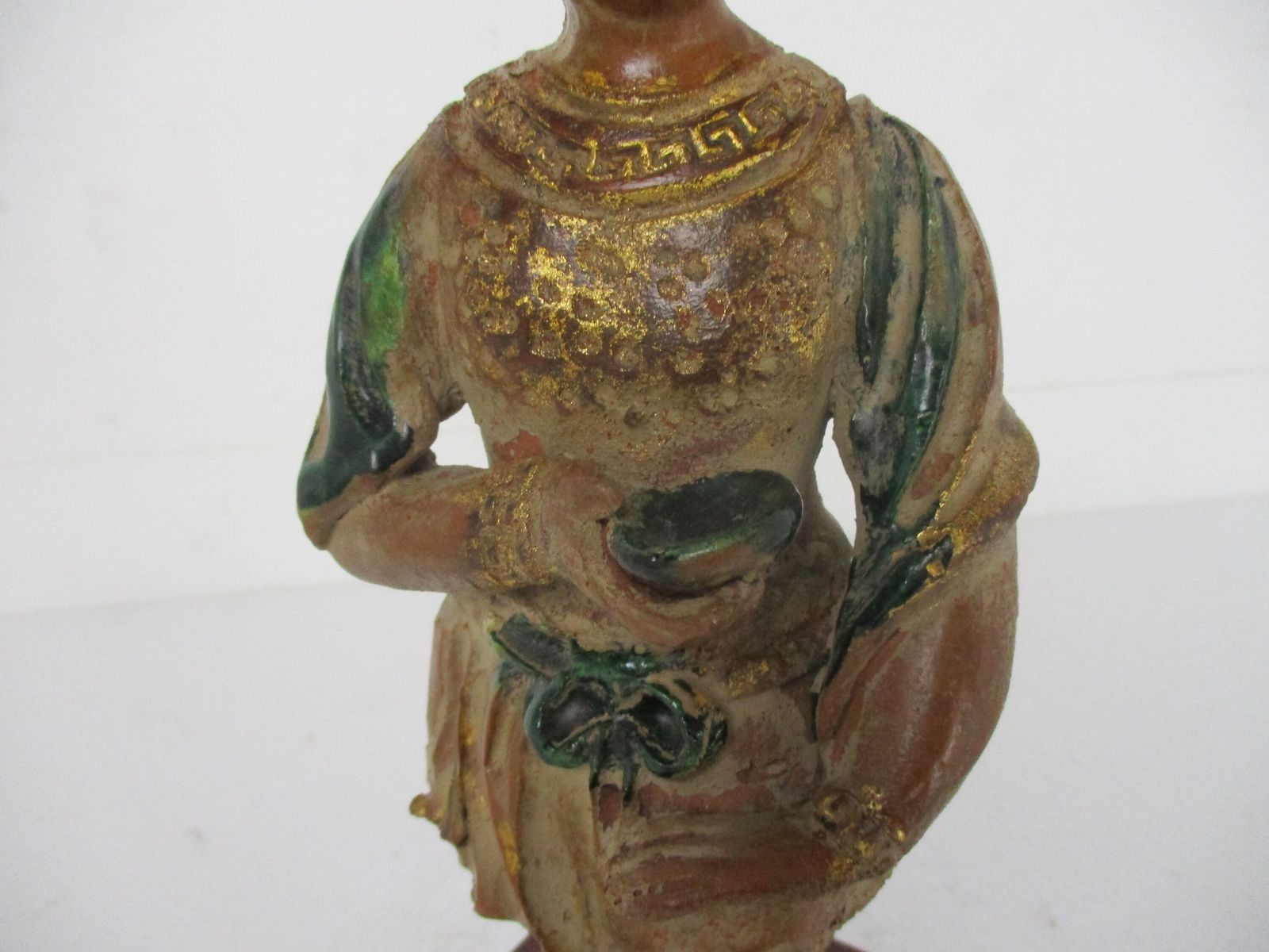 Statue Buddha Ornate Buddha Temple Good Fortune Terra Cotta On Wooden Base Lovel photo Art