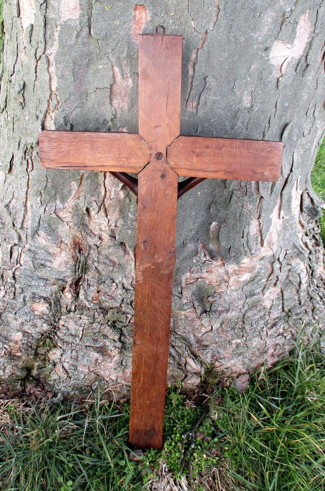 Large Completely Carved Wood Hanging Crucifix Cross Jesus Christ 26.77" photo vintage