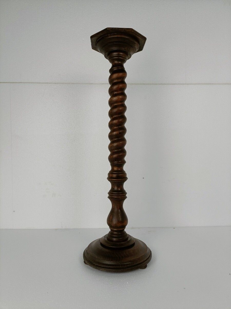 Hand Carved Wooden Barley Twist Pedestal Display Side Table Plant Stand Barn Cou photo for sale