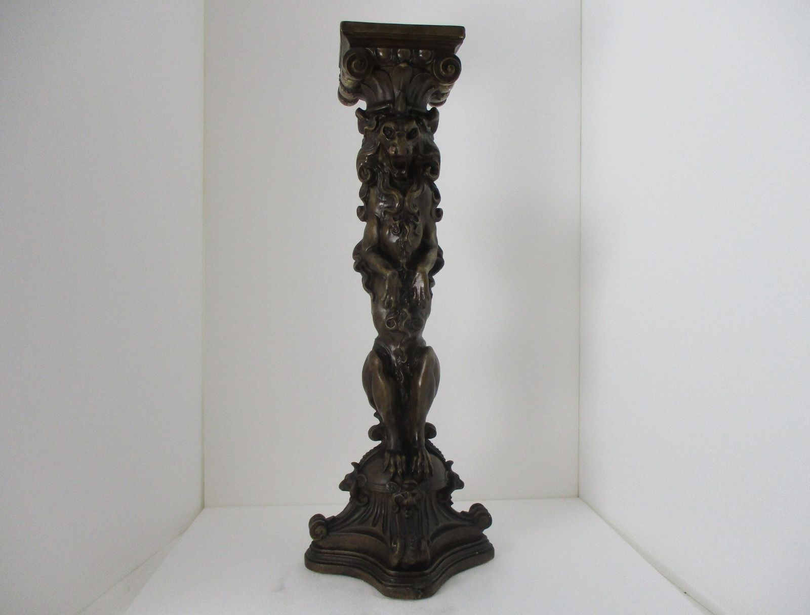 Gothic Large Exceptional Antique Plaster Doré Base Pedestal For Statue  Lion He photo vintage