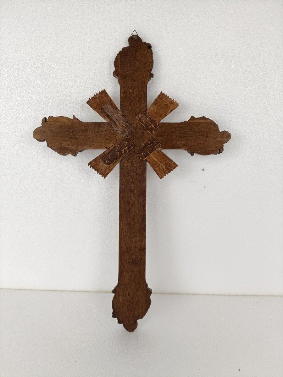 photo for sale Large Hanging Crucifix Cross French Ornate Hand Carved Wood Brass Corpus