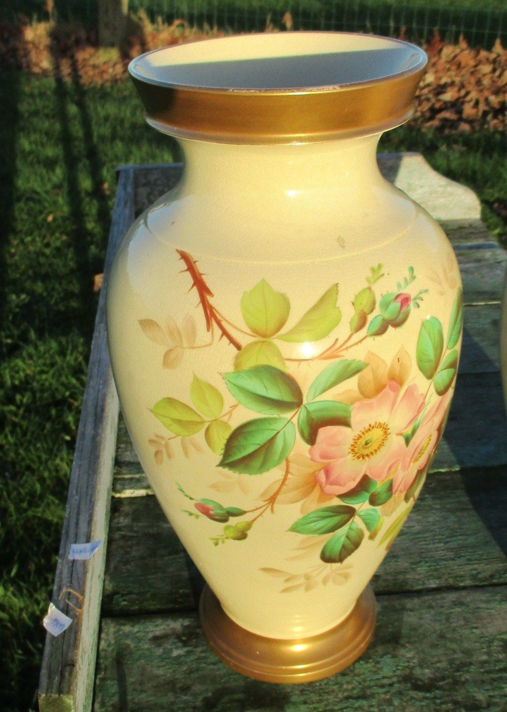 Couple Of Vases Hand Painted Flowers Gold Gild Beautiful photo for sale