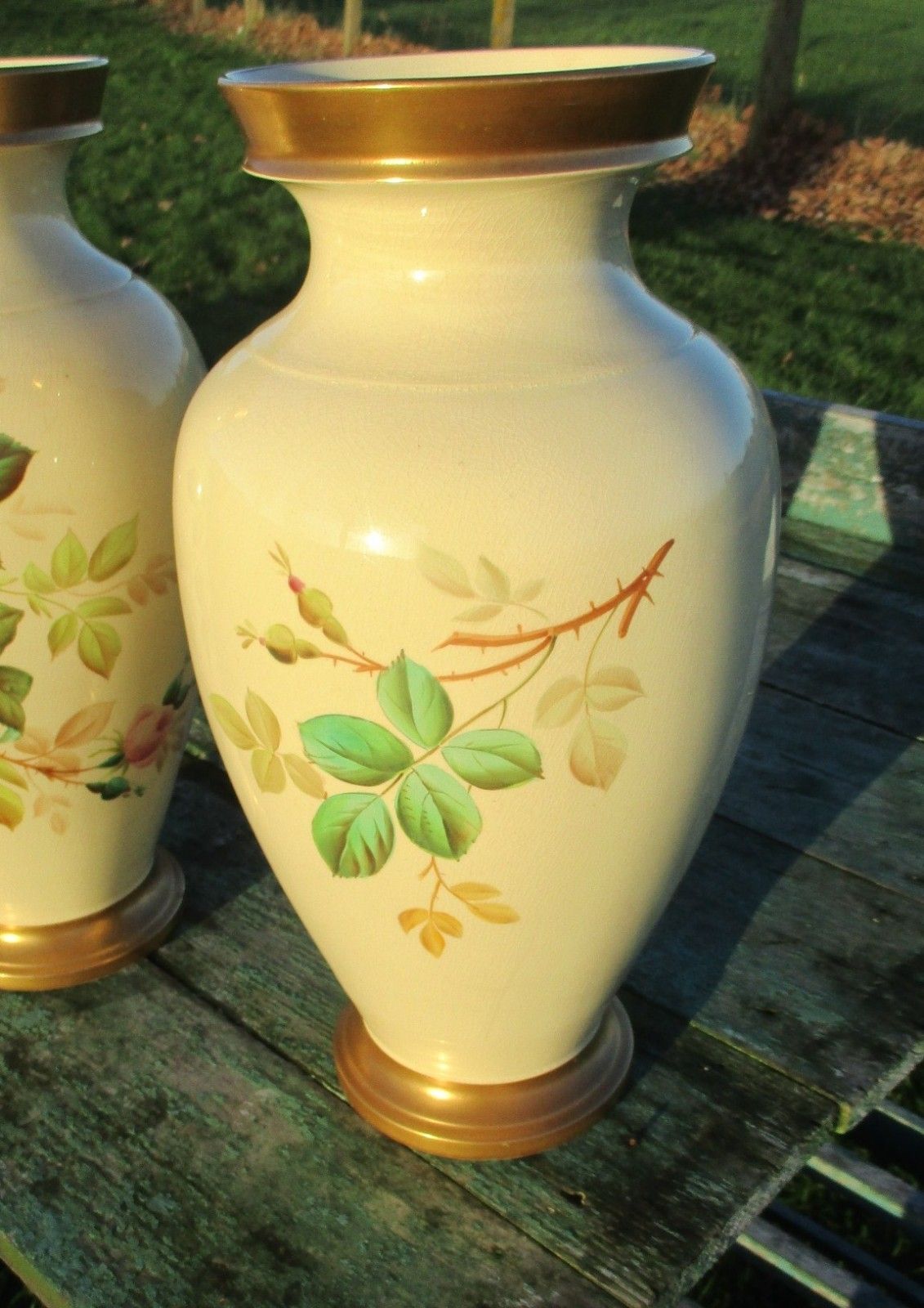 Couple Of Vases Hand Painted Flowers Gold Gild Beautiful photo buy