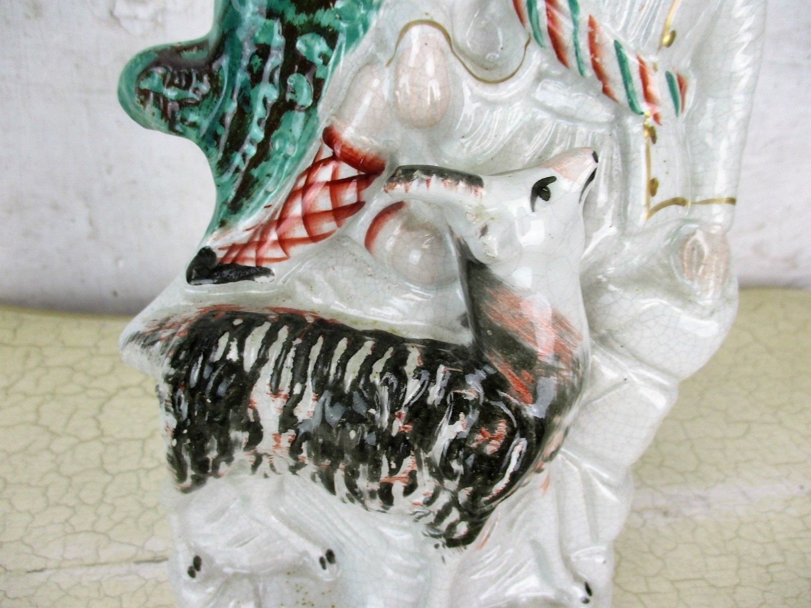 Antique Staffordshire  Porcelain Pottery Figurine Statue  Young Man Hunter Deer photo for sale