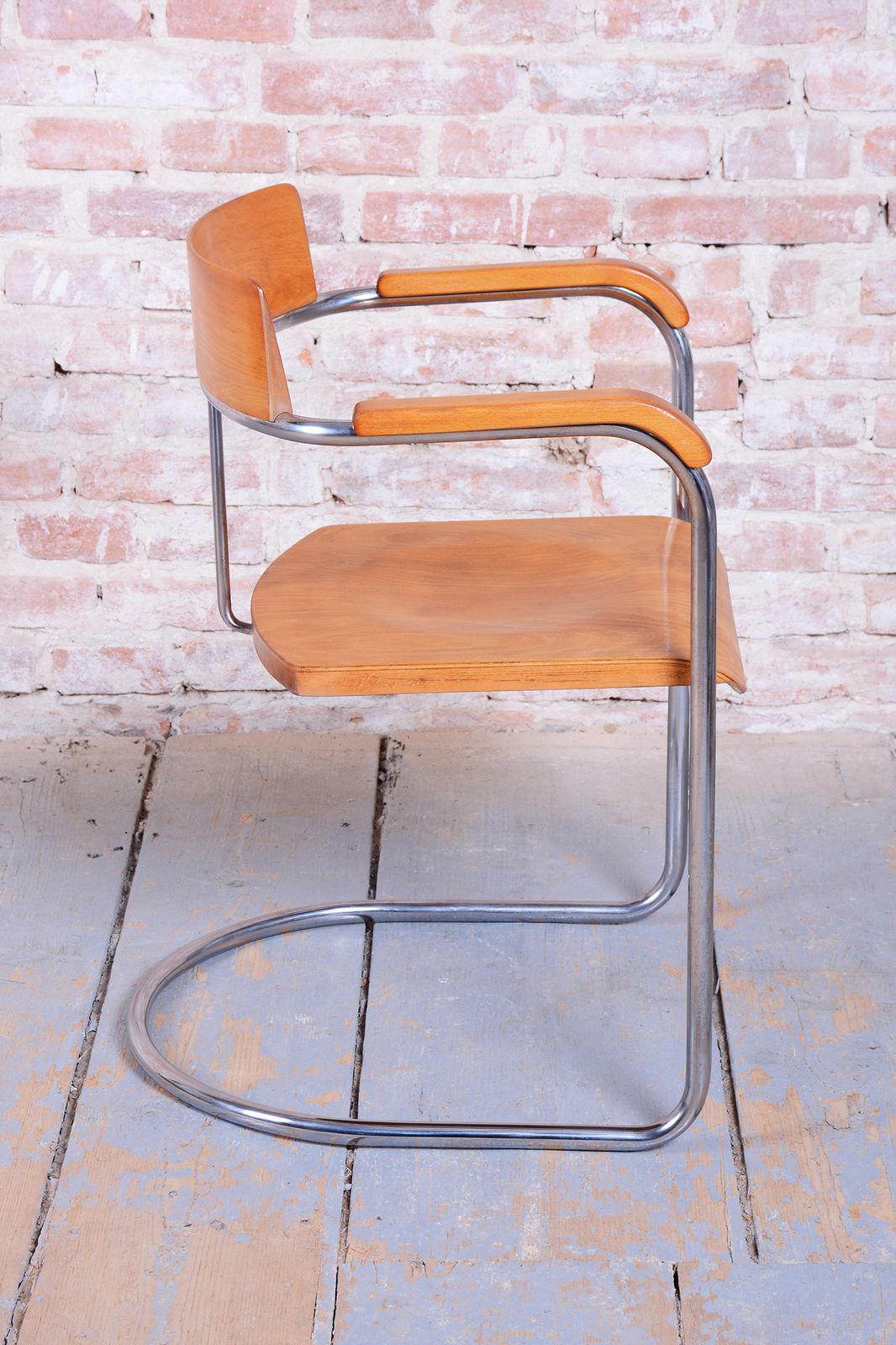 photo furniture Restored Bauhaus Armchair, By Vichr A Spol., Chrome, Steel, Beech, Czech, 1930s