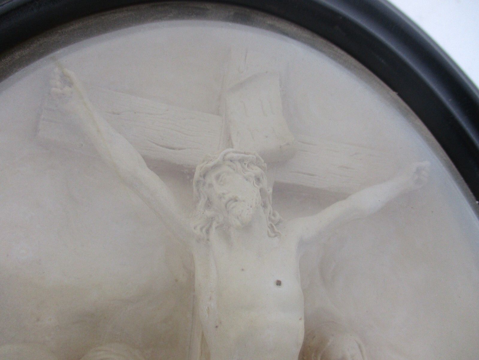 Antique Ornate Frame  Convex Glass Dome Wood Golgotha Jesus Christ Htf Collector photo 594.0