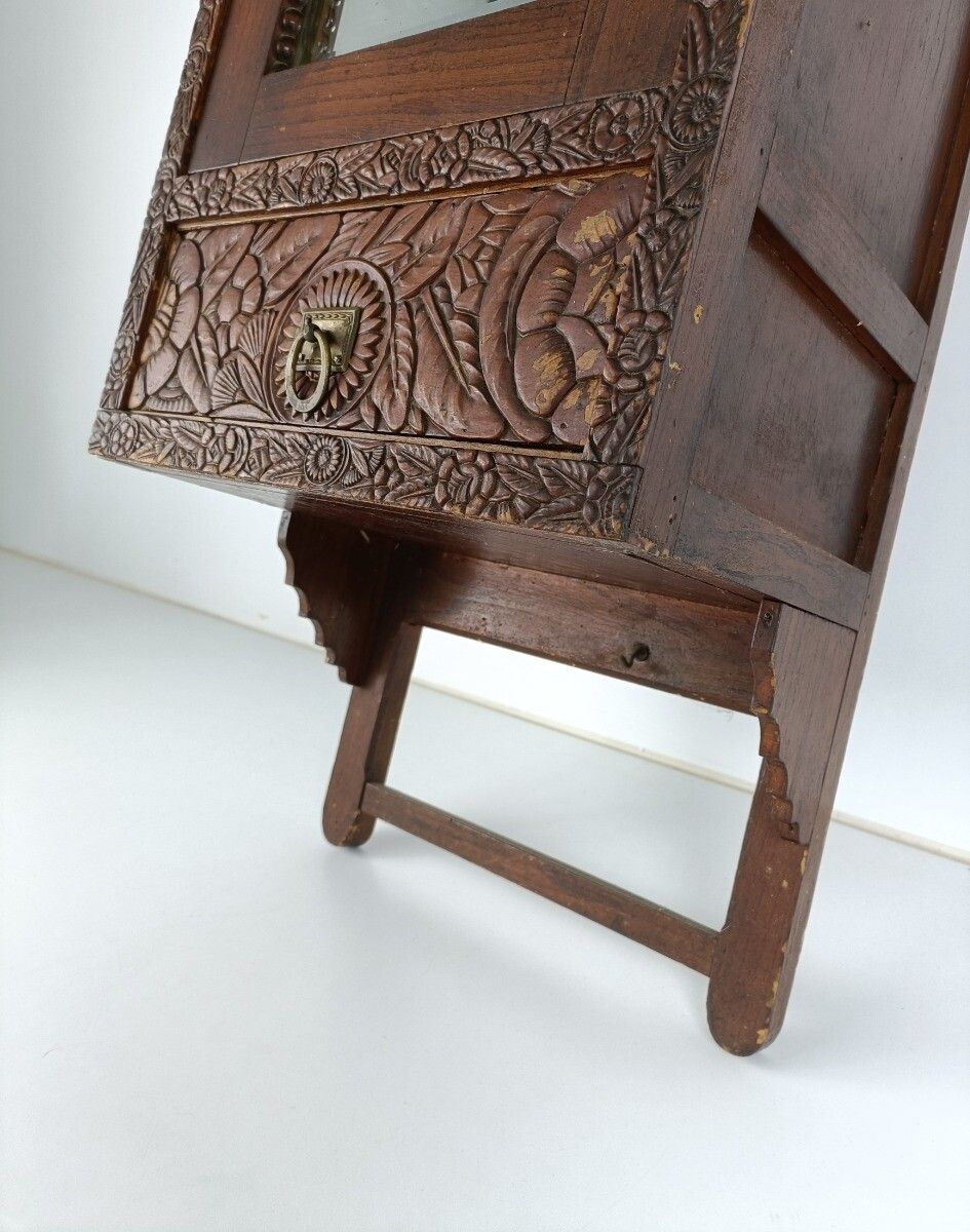 Gorgeous Hand Carved Ornate Wooden Medicine Apothecary Bathroom Cabinet Beveled photo Furniture