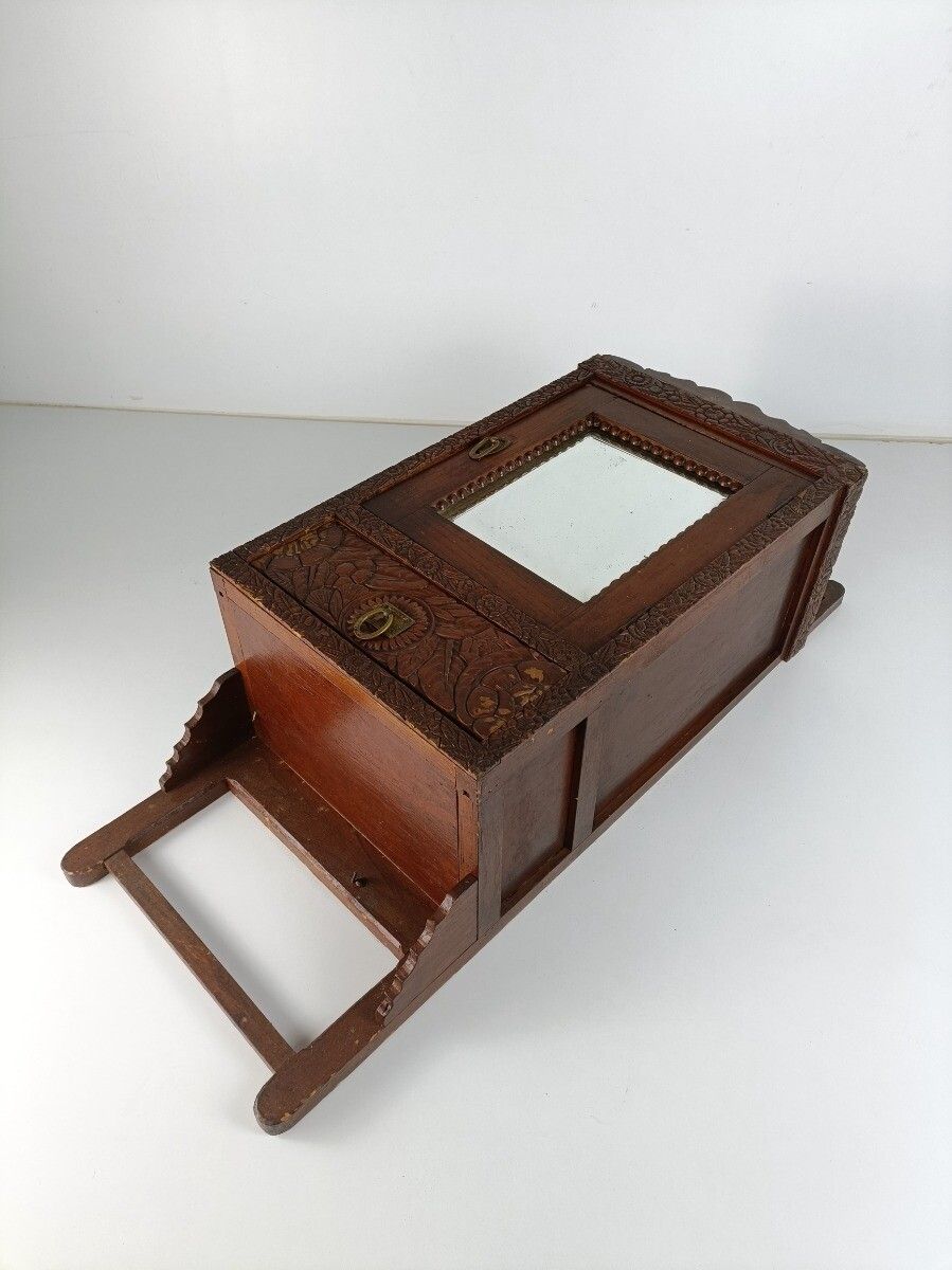 Gorgeous Hand Carved Ornate Wooden Medicine Apothecary Bathroom Cabinet Beveled photo buy