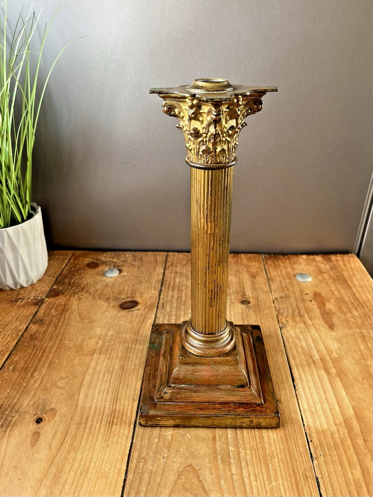 Large Antique Corinthian Column Table Oil Burner Lamp Acanthus Old Country House photo for sale