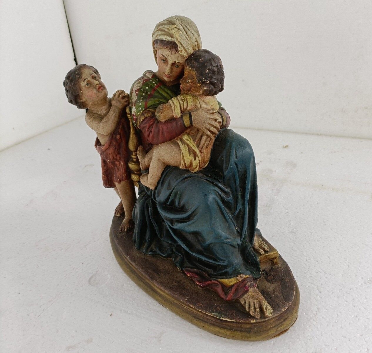 Virgin Mary Madonna Della Sedia Seggiola Plaster Statue Rafael John The Baptist photo for sale