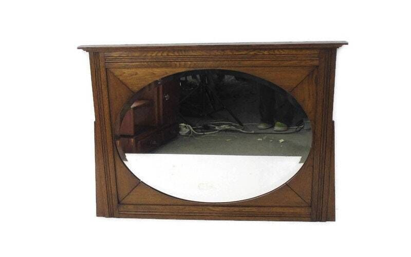 Large Mirror Ornate Beveled Glass Wooden Frame Headpiece Pediment Reclaimed Gorg