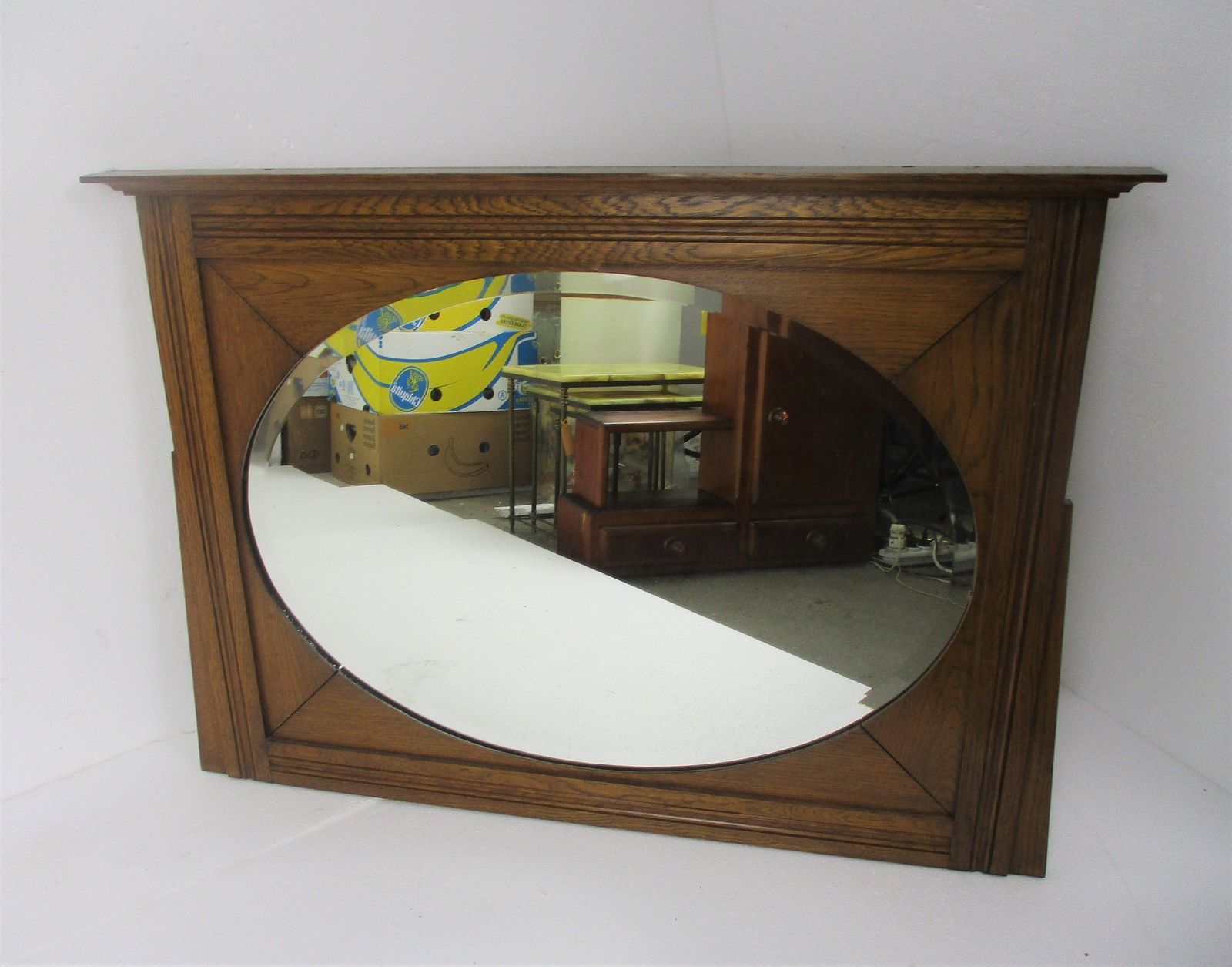 Large Mirror Ornate Beveled Glass Wooden Frame Headpiece Pediment Reclaimed Gorg photo 364.0