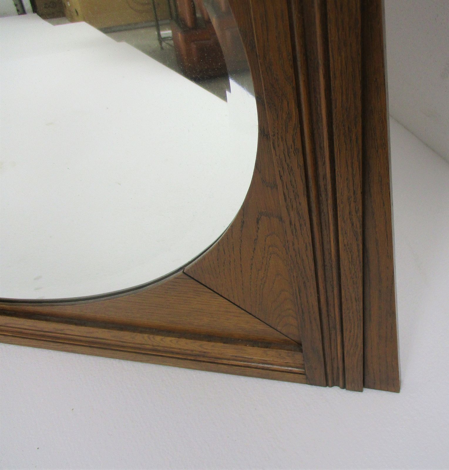 Large Mirror Ornate Beveled Glass Wooden Frame Headpiece Pediment Reclaimed Gorg photo vinterior