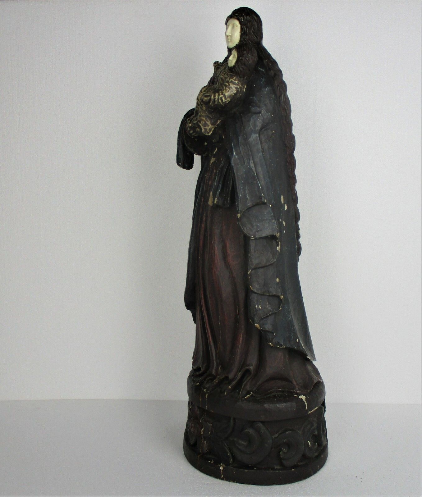 photo furniture Antique Statue Virgin Mary Our Lady Madonna Infant Child 19th Century Wood Wow