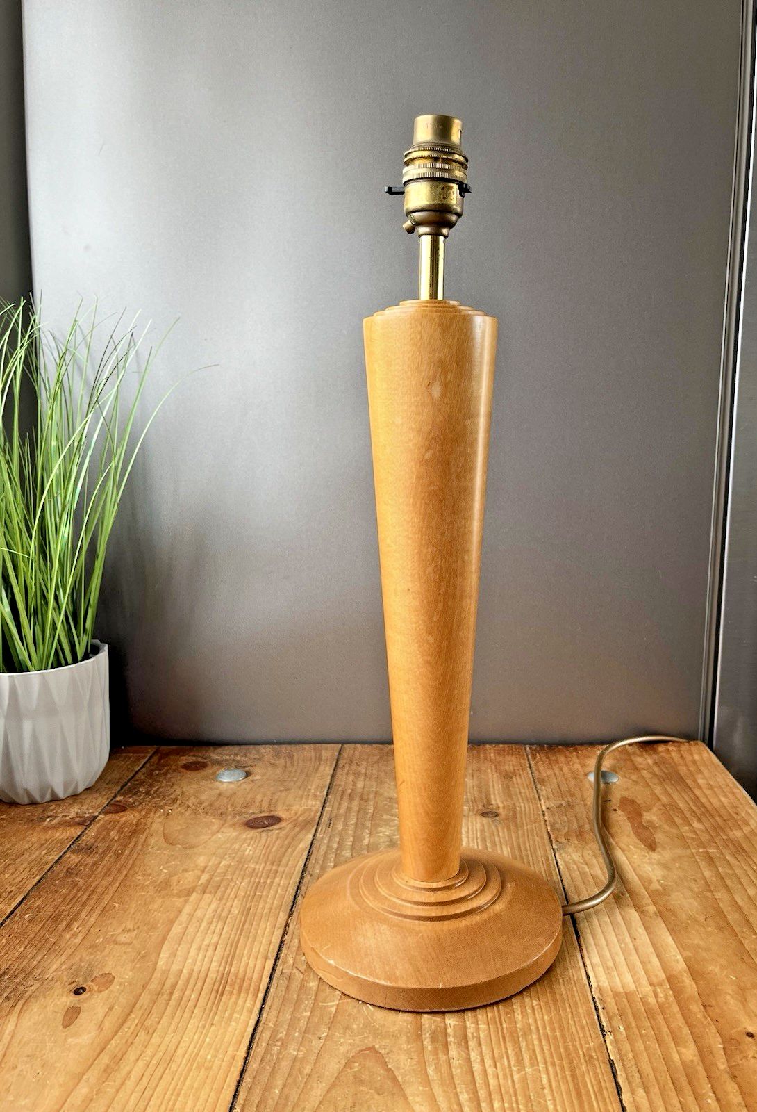 Mid Century 70's Modernist Art Deco Style Wood Beehive Table Desk Lamp Base photo buy