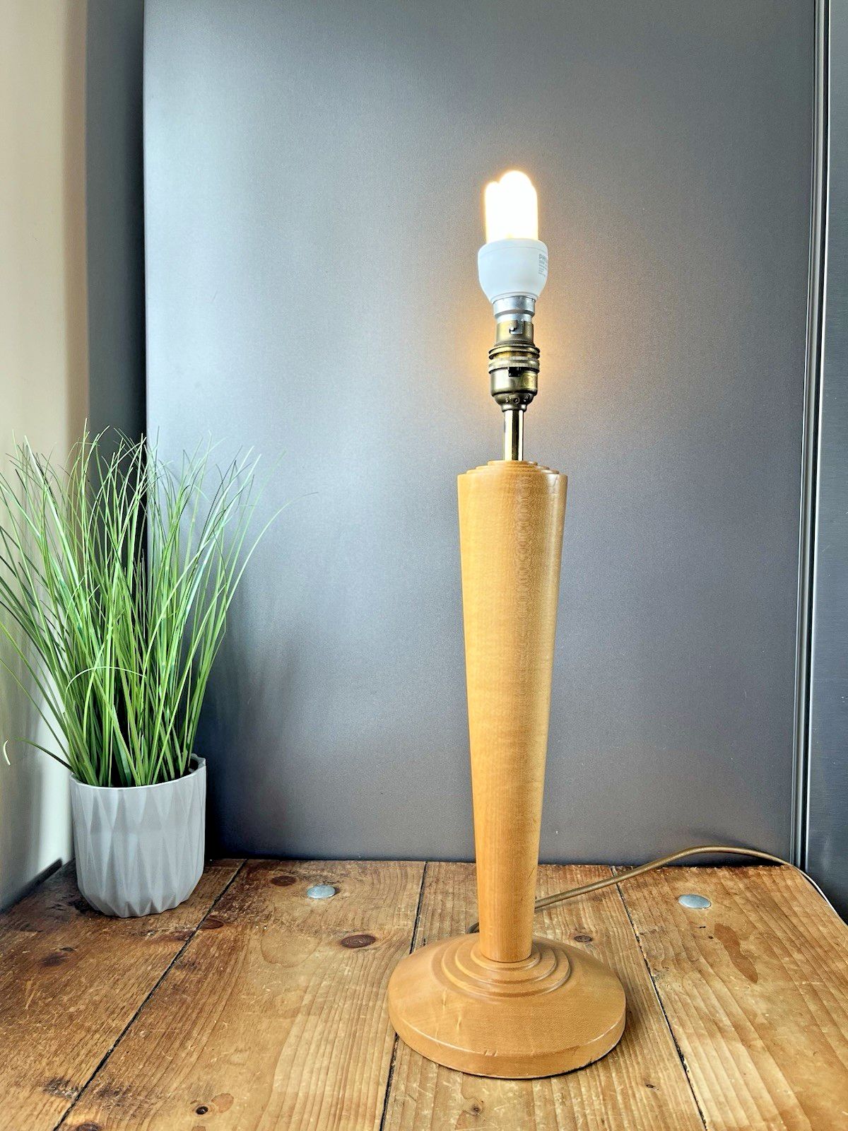 99.0 Mid Century 70's Modernist Art Deco Style Wood Beehive Table Desk Lamp Base photo