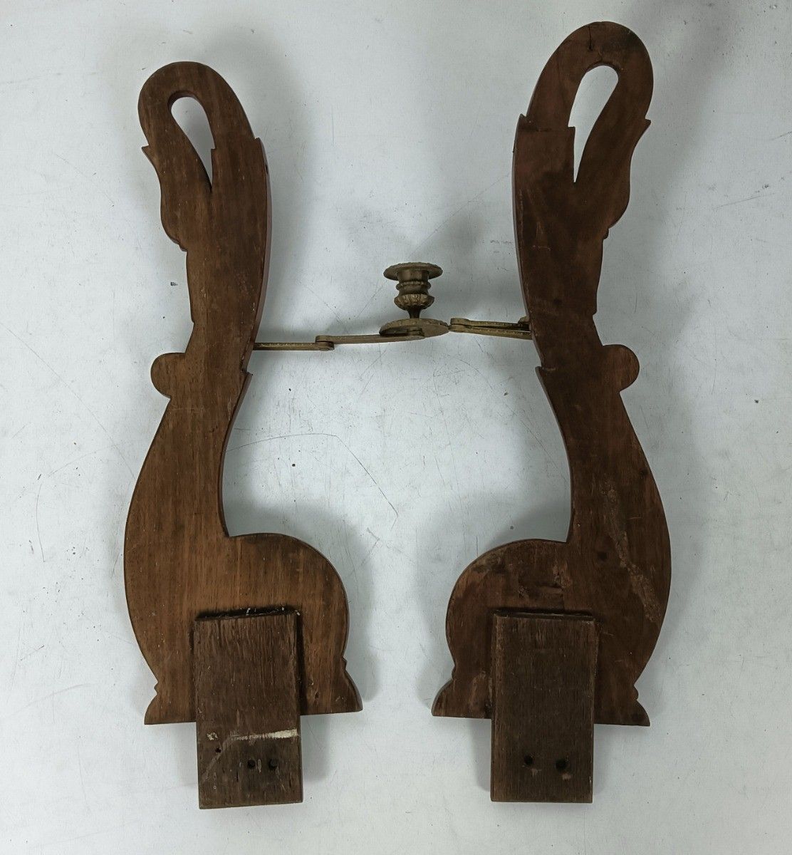 Antique Hand Carved Wooden Corbels Pediments Trims With Brass Candle Holders Lov photo Home Decor