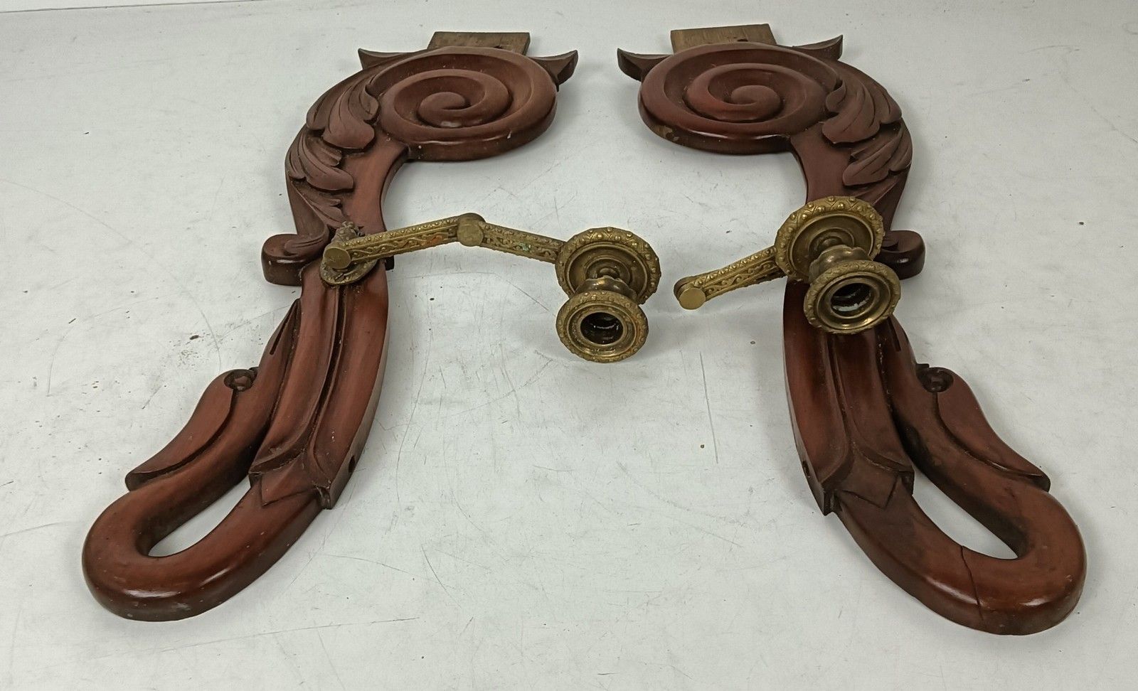 Antique Hand Carved Wooden Corbels Pediments Trims With Brass Candle Holders Lov photo vinterior