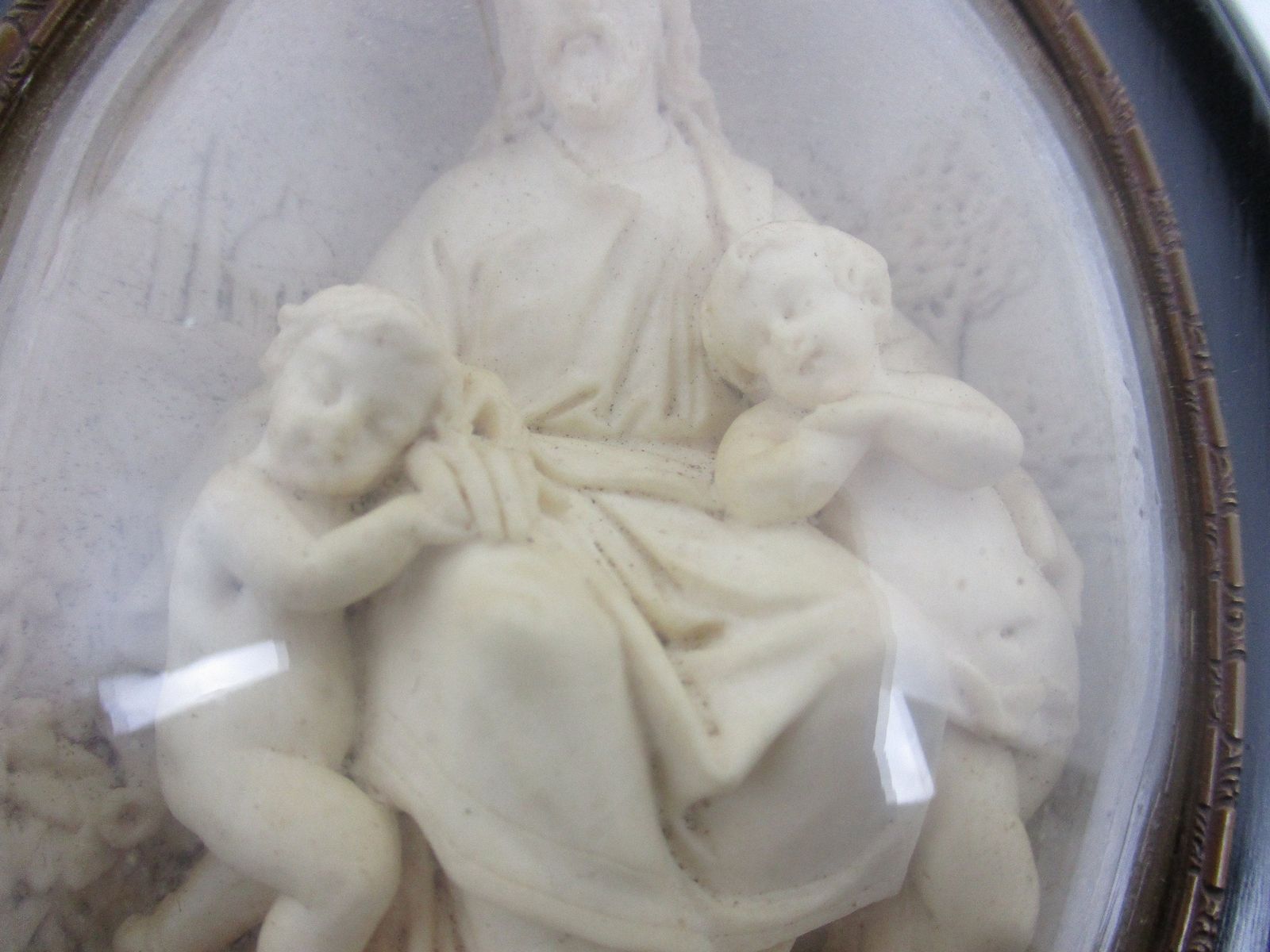 Antique Oval Ornate Wooden Frame  Convex Glass Dome Jesus Christ With Children L photo furniture