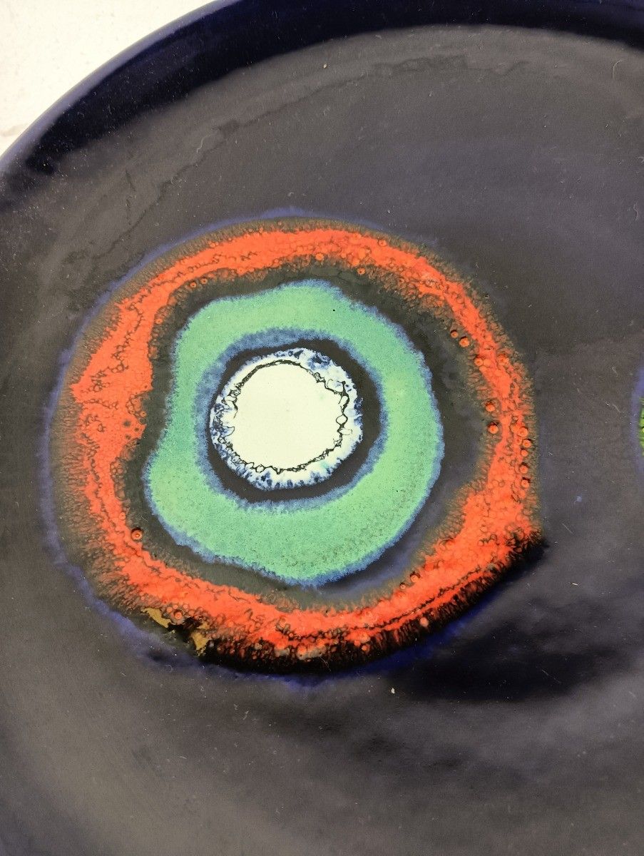 Two Ceramic Glazed Fat Lava Decorative Charger Plates Italy Wall Hanging Funky R photo buy