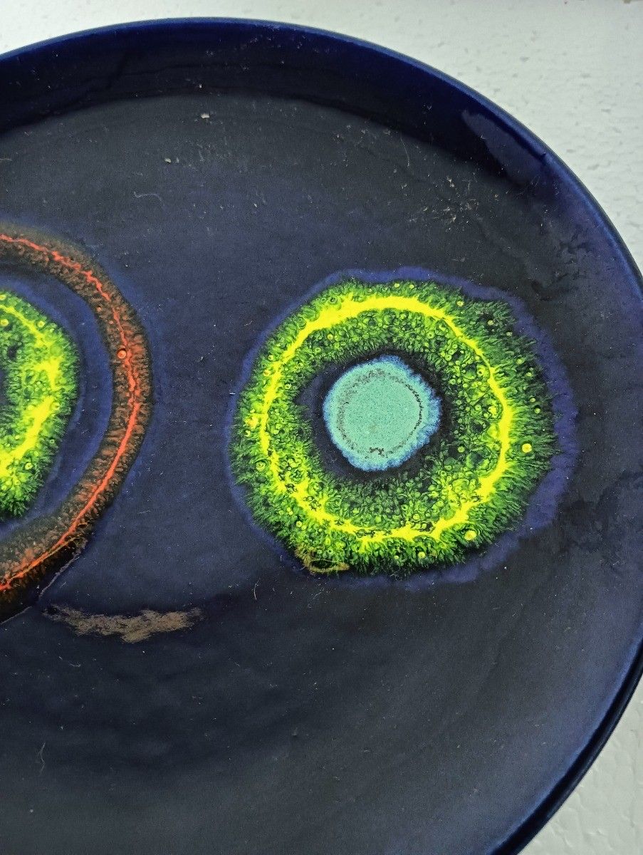 Two Ceramic Glazed Fat Lava Decorative Charger Plates Italy Wall Hanging Funky R photo vintage