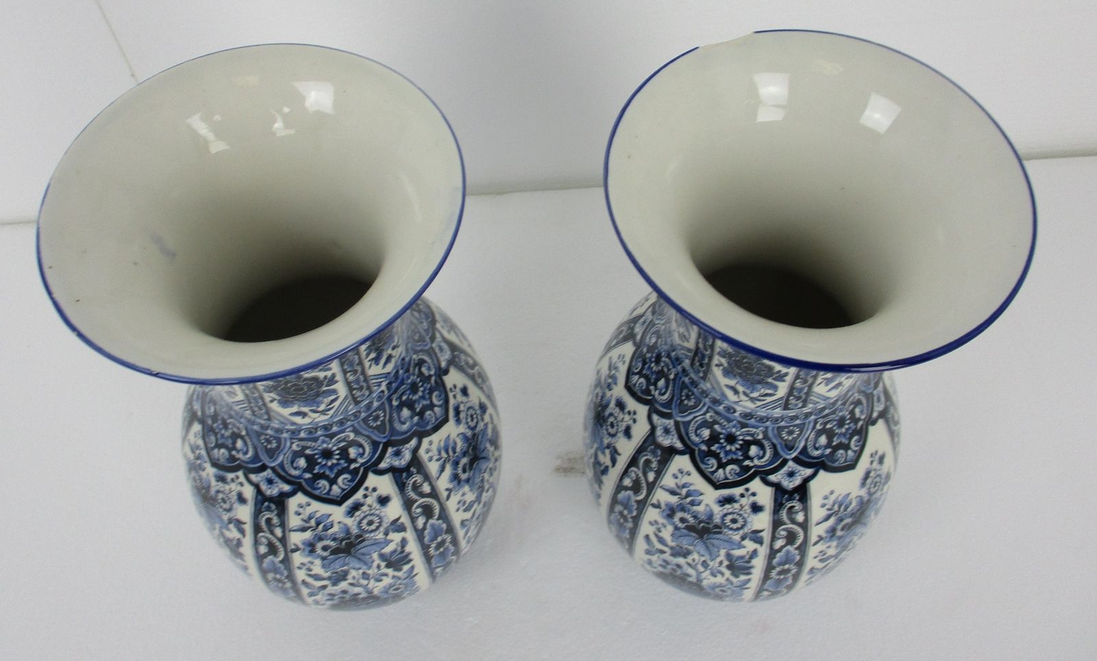 Large Pair Couple Trumpet Vases Delft Holland Blue White Porcelain Marked Hand P photo furniture